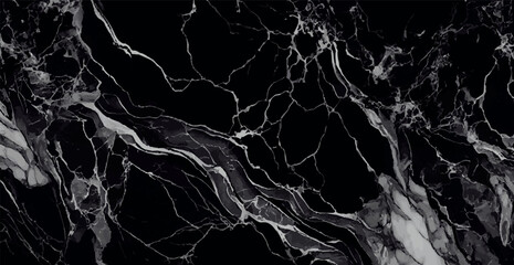 Black marble texture design, dark marble surface, curved golden lines, abstract panoramic background design - Vector illustration