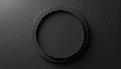 Minimalist, modern design, black circle, dark grey background, minimalistic style banner. Abstract round shape. Futuristic, sleek for template. Ideal tech presentation, web, business, UI UX design.