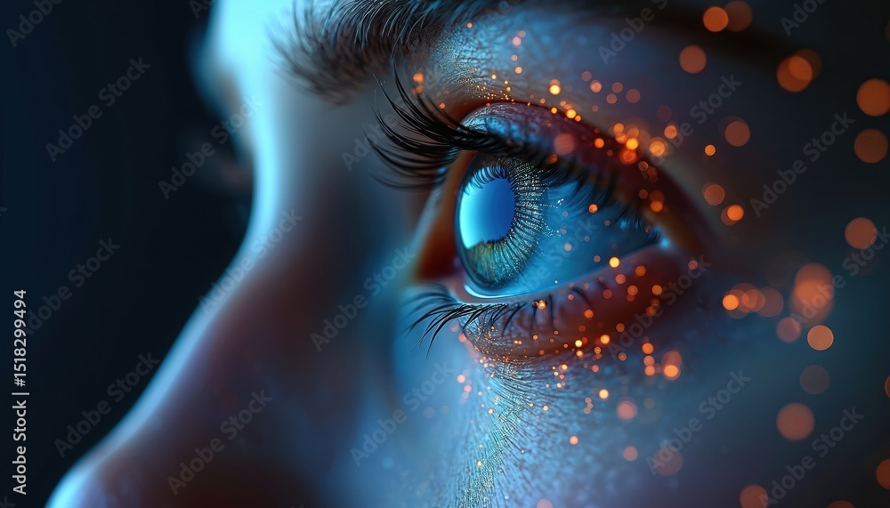 Poster illustration of eye close-up, digital art style. artificial intelligence concept, data visualization