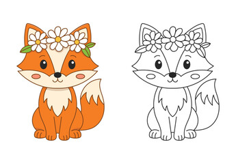 Fox coloring sheet for kids. Simple and cute cartoon-style fox drawing with clean outlines, ideal for kids’ worksheets, coloring books, or early education templates.