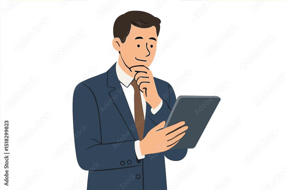 Poster Professional man contemplating while using tablet in formal attire during work hours