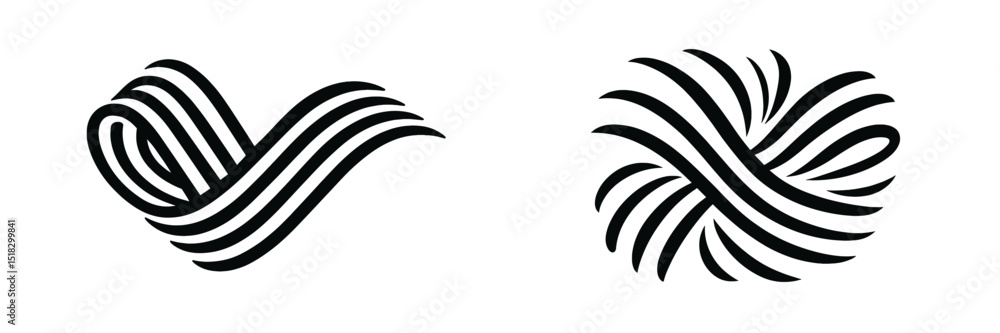 Aufkleber Artistic black and white lines creating dynamic wave and knot shapes in minimalistic design