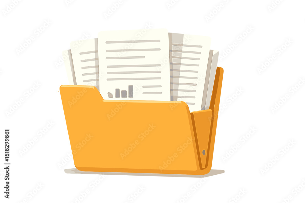 Poster Organized documents in an orange folder on a white background representing data management and efficiency
