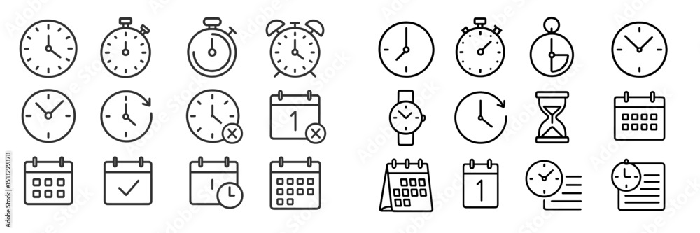 Poster Various clock and calendar icons in minimalist design showcasing time management concepts