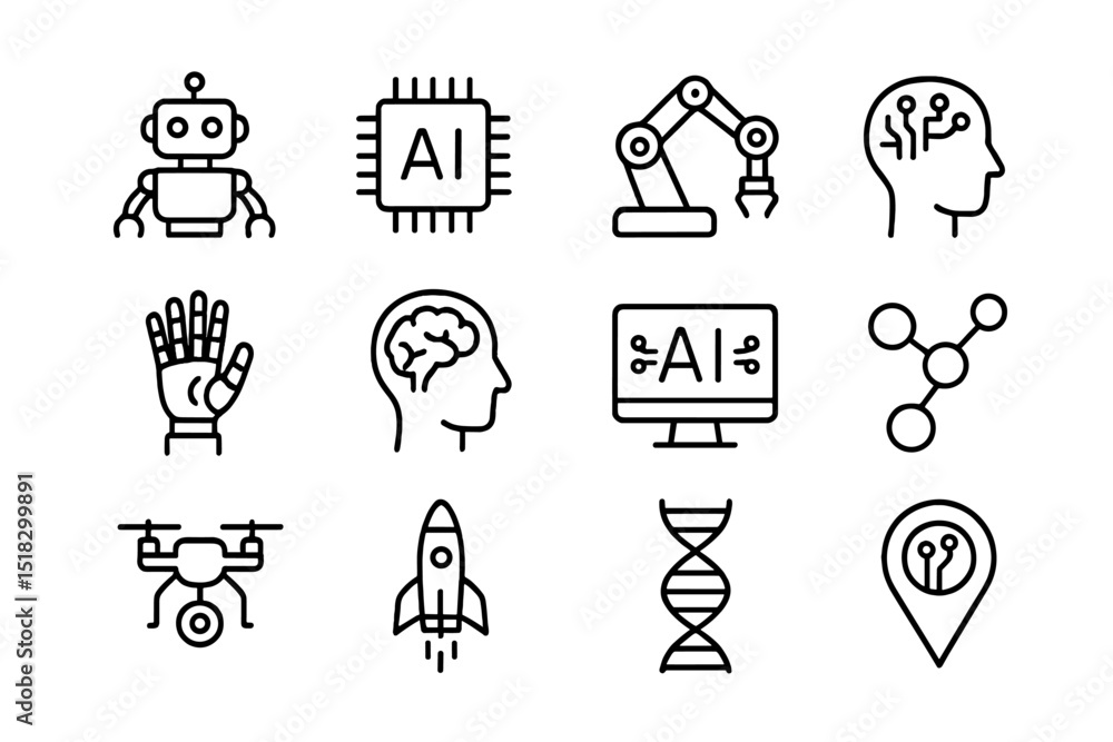 Leinwandbilder Exploration of artificial intelligence icons depicting technology trends and advancements in robotics and computing