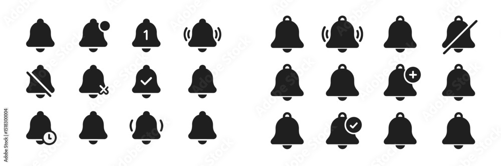 Leinwandbilder Different notification bell icons representing various states of alerts and settings suitable for user interfaces in digital applications
