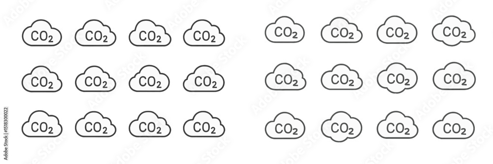 Poster illustration of carbon dioxide cloud icons in a grid format representing climate change and environm