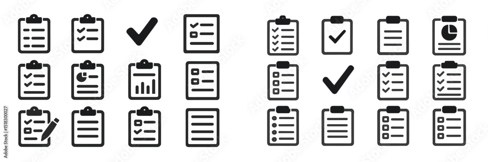 Leinwandbilder collection of various checklist icons alongside progress indicators and document illustrations for d