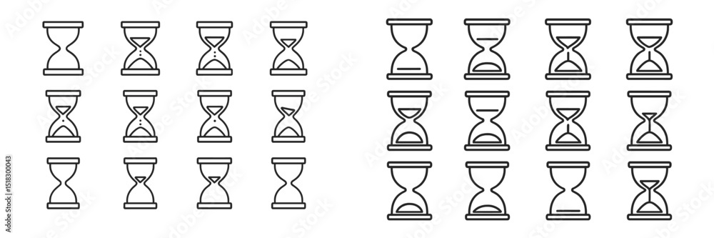 Aufkleber Hourglass illustrations arranged in a grid pattern showcasing various designs and styles on a white background