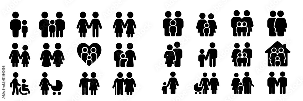 Aufkleber Diverse symbols representing various family structures and relationships in a minimalist design