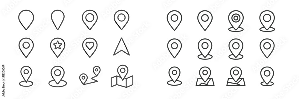 Fototapete collection of various location pin icons in minimalistic style displayed on a clean background