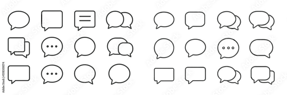 Aufkleber collection of various speech bubble designs in black outline for graphic use and communication conce