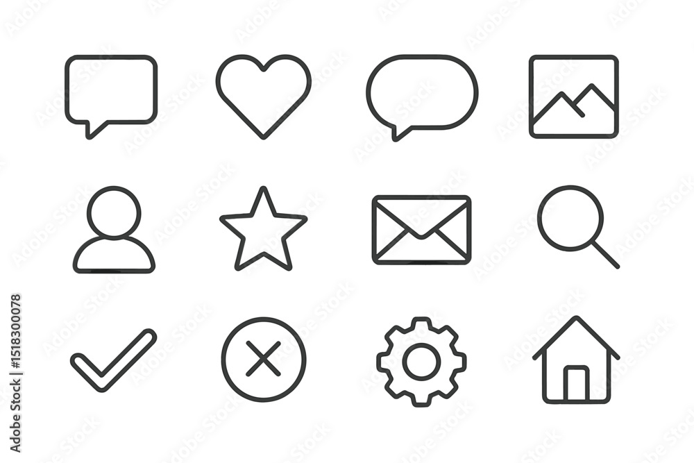 Aufkleber Icons representing social media and communication tools in a minimalistic design suitable for digital applications