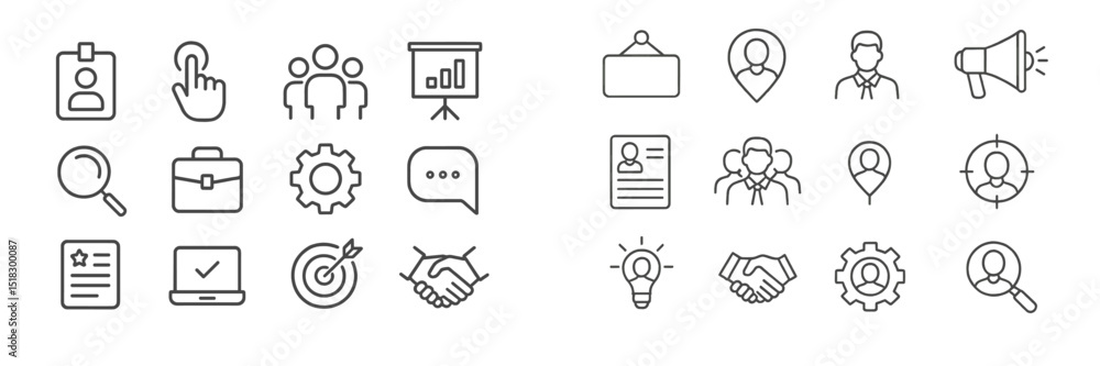 Poster Versatile set of simple line icons representing business, communication, and analytics concepts in a modern style