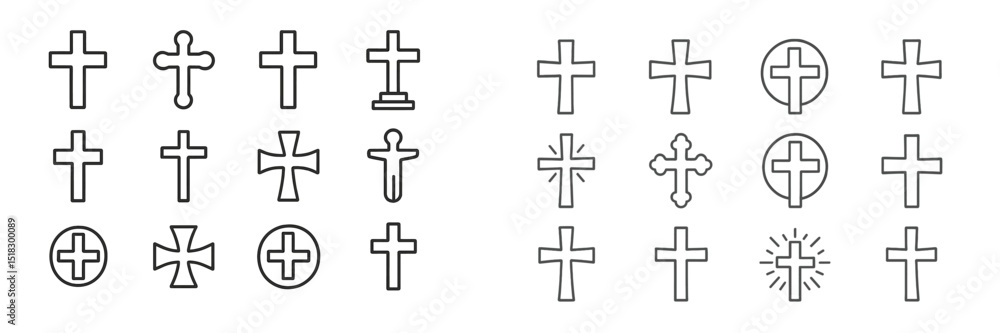 Aufkleber Collection of various cross designs in outline illustrating different styles and forms for artistic and religious purposes