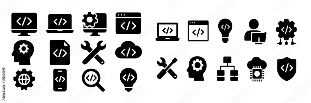 Leinwandbilder tech symbols representing programming, development, and innovation in digital technology and cloud s