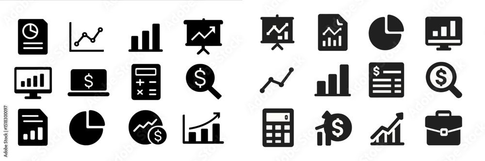 Poster graphics depicting various financial and analytical symbols relevant to business analysis and report