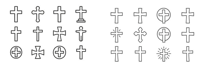 Obraz premium Collection of various cross designs in outline illustrating different styles and forms for artistic and religious purposes