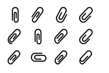 Collection of simple black line paper clip designs on a white background for creative use and digital applications