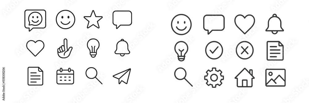 Aufkleber Collection of simple line icons representing emotions, objects, and notifications for web design elements