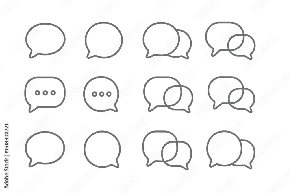 Fototapete Collection of various speech bubble icons showcasing different conversation styles and message types