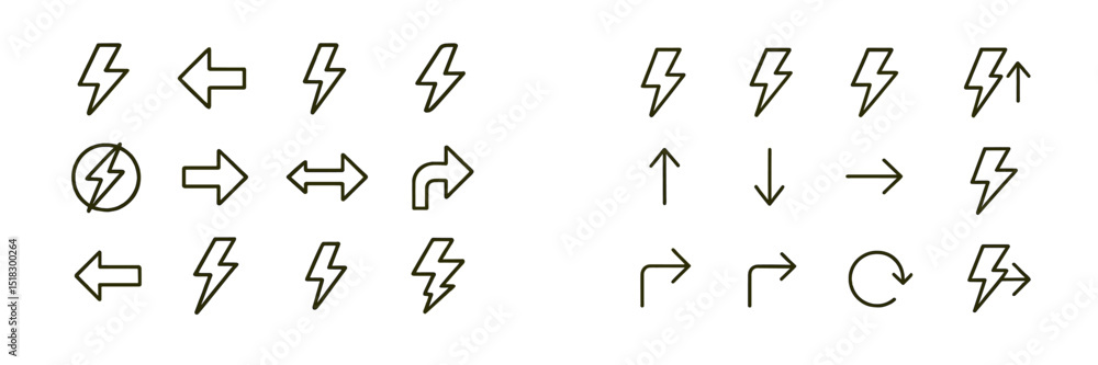 Aufkleber Collection of various arrow and lightning bolt symbols displayed in a minimalist design for graphic design purposes