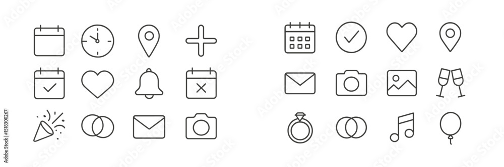 Aufkleber Collection of line art icons representing various activities and events suitable for digital design and web applications