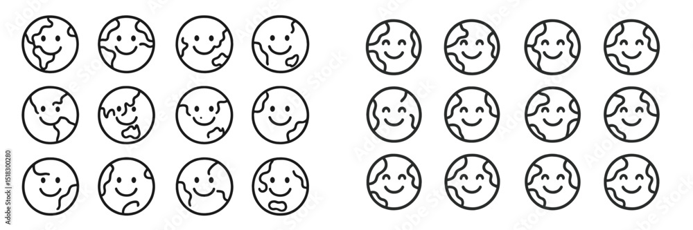 Poster Various smiling Earth illustrations depicting different expressions in a cheerful and playful arrangement