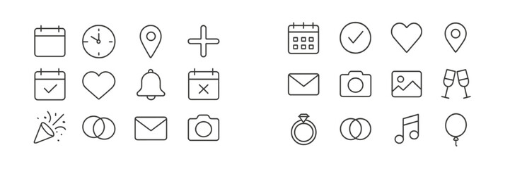 Collection of line art icons representing various activities and events suitable for digital design and web applications