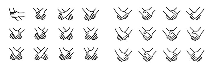 Obraz premium Collection of various hand-holding poses in minimalist line art style representing connection and unity