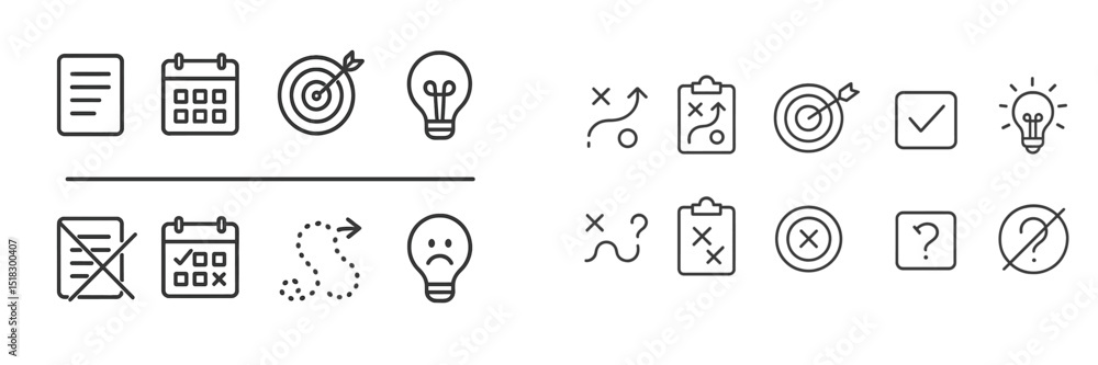 Poster icons representing various tasks, goals, and ideas in a minimalist style with a modern design aesthe