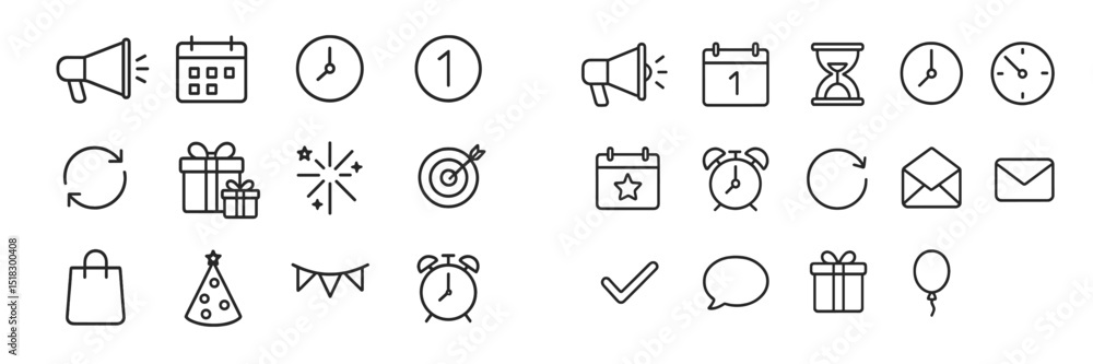 Poster Unique icons representing events, celebrations, and time management designed for digital usage and communication purposes