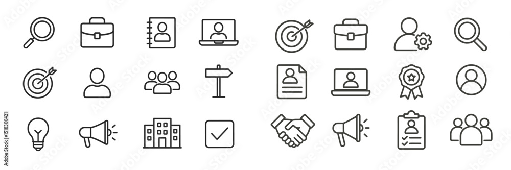 Fototapete collection of minimalistic icons representing business concepts and networking activities