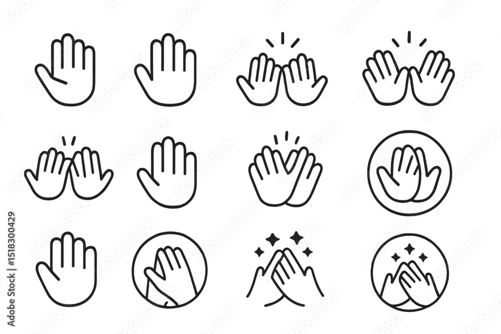 Aufkleber collection of hand gesture icons representing greeting and applause in a modern and minimalist style