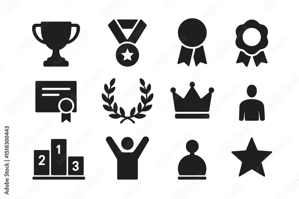 Poster Collection of award and achievement symbols displaying recognition and success in various fields