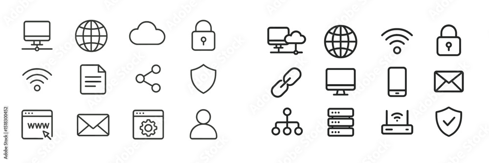 Fototapete collection of digital communication and security icons representing internet and network concepts