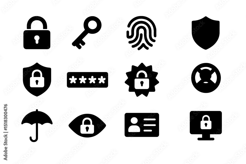 Poster security icons representing protection, privacy, and access control for digital and physical securit