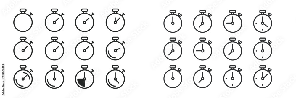 Aufkleber stopwatch icons in various stages of use and designs illustrating timing and measurement concept