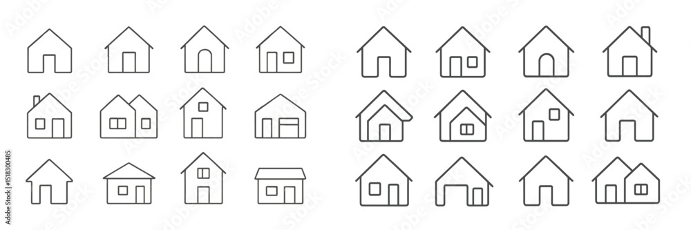 Aufkleber Drawing of various simple house designs arranged in a grid layout showcasing unique architectural features
