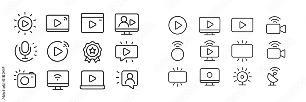 Leinwandbilder Various media icons representing online content creation and streaming platforms in black and white design in a structured layout