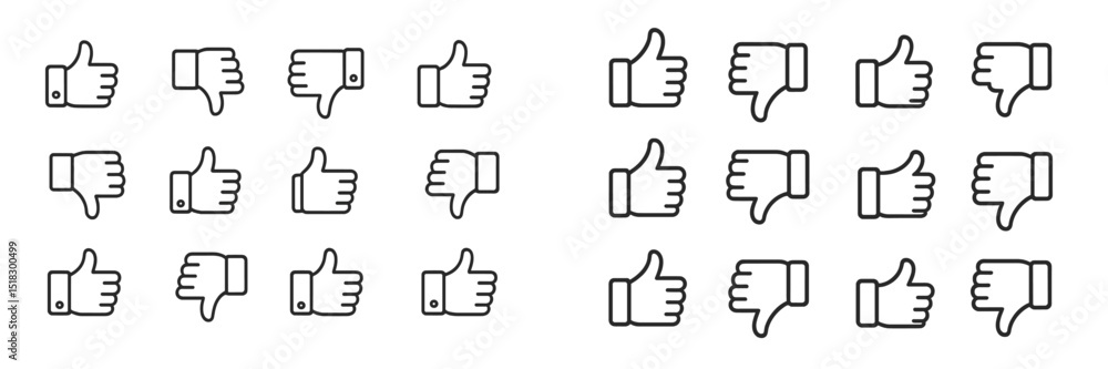 Poster Different variations of thumbs up and thumbs down icons in a grid layout arranged for visual representation of approval and disapproval