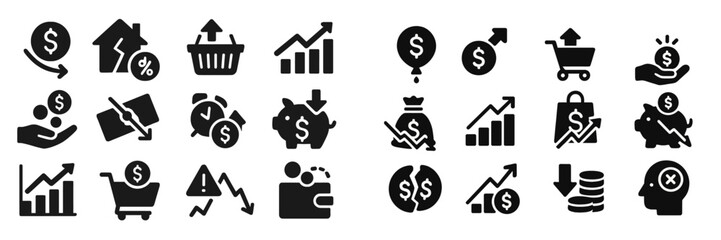 Financial icons illustrating growth, investment, and market trends in business environment