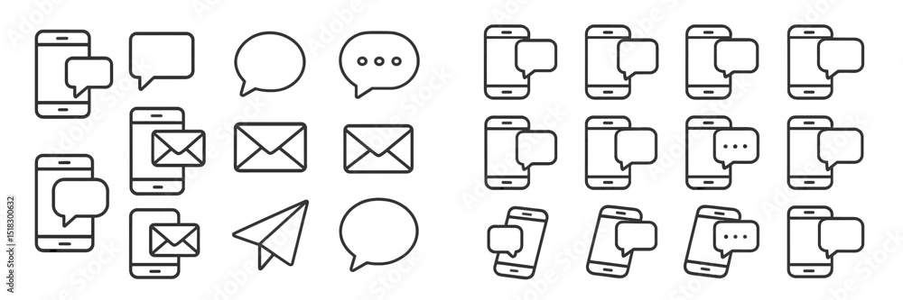 Fototapete Various communication symbols highlighting messaging and interaction through mobile devices and text formats