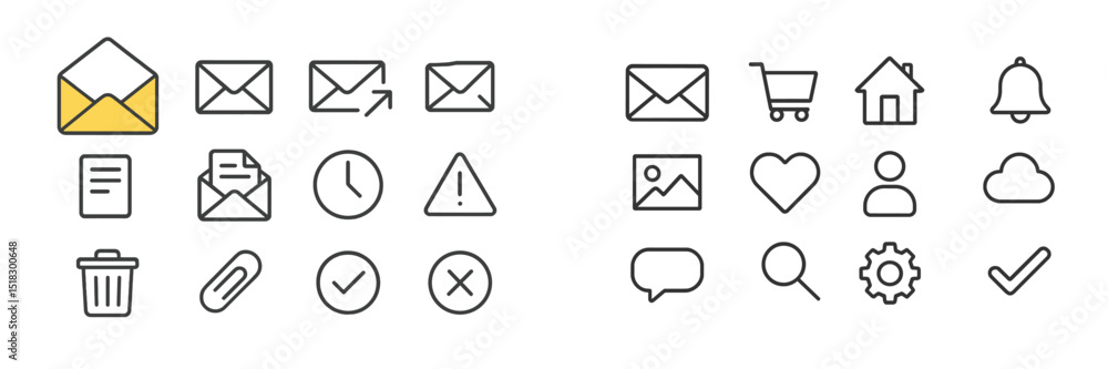 Aufkleber collection of diverse icons representing messaging, notifications, and tasks for digital communicati