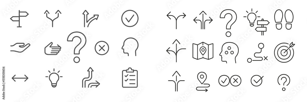 Aufkleber collection of navigation icons illustrating various directions, actions, and decision-making symbols