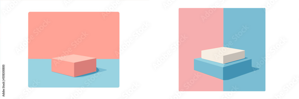 Poster Colorful geometric shapes on contrasting backgrounds during minimalistic art display in a modern studio