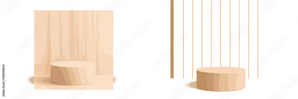 Fototapete minimalist display with circular pedestal and vertical lines creating a soft, warm aesthetic in a st