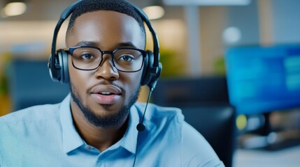 Expert Help Desk Support Agent - A friendly, professional black man wearing a headset provides excellent customer service and technical support. He symbolizes expertise, assistance, communication