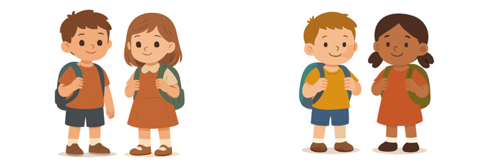 Fototapeta premium Children with backpacks ready for school on a sunny day in a bright and cheerful setting