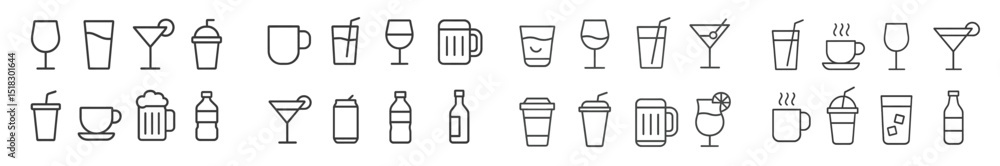 Aufkleber collection of diverse drink icons representing various beverages in minimalistic style for design pr